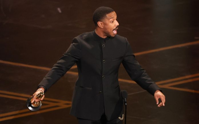 US actor Michael B. Jordan accepts the award for Best Actor in a Leading Role for “Sinners” onstage during the 98th Annual Academy Awards at the Dolby Theatre in Hollywood, California on March 15, 2026. (Photo by Patrick T. Fallon / AFP)