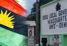 ORSU COMMUNITY DECLARES BIAFRA ‘ABOMINABLE,’ BANS FLAG AND NNAMDI KANU’S PICTURES Photo collage of a Biafran flag and an Image of Orsu LGA