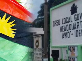 ORSU COMMUNITY DECLARES BIAFRA ‘ABOMINABLE,’ BANS FLAG AND NNAMDI KANU’S PICTURES Photo collage of a Biafran flag and an Image of Orsu LGA