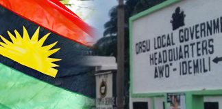 ORSU COMMUNITY DECLARES BIAFRA ‘ABOMINABLE,’ BANS FLAG AND NNAMDI KANU’S PICTURES Photo collage of a Biafran flag and an Image of Orsu LGA