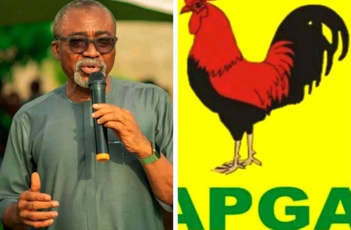 Senator Abaribe and APGA logo Senator Abaribe and APGA logo