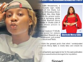 Aba-based Lady, Adanna Judith Issues Public Retraction After Falsely Labelling Abiriba Businesswoman a Killer and Kidnapper on Facebook